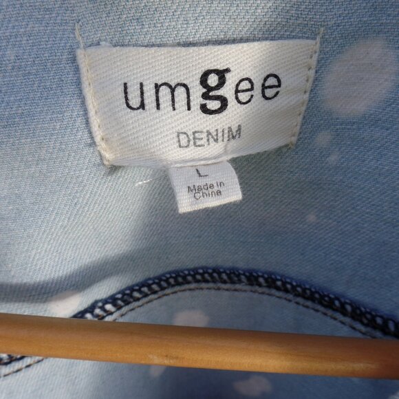 Umgee Denim Bleach Distressed Jean Jacket NWOT LARGE - Picture 6 of 8